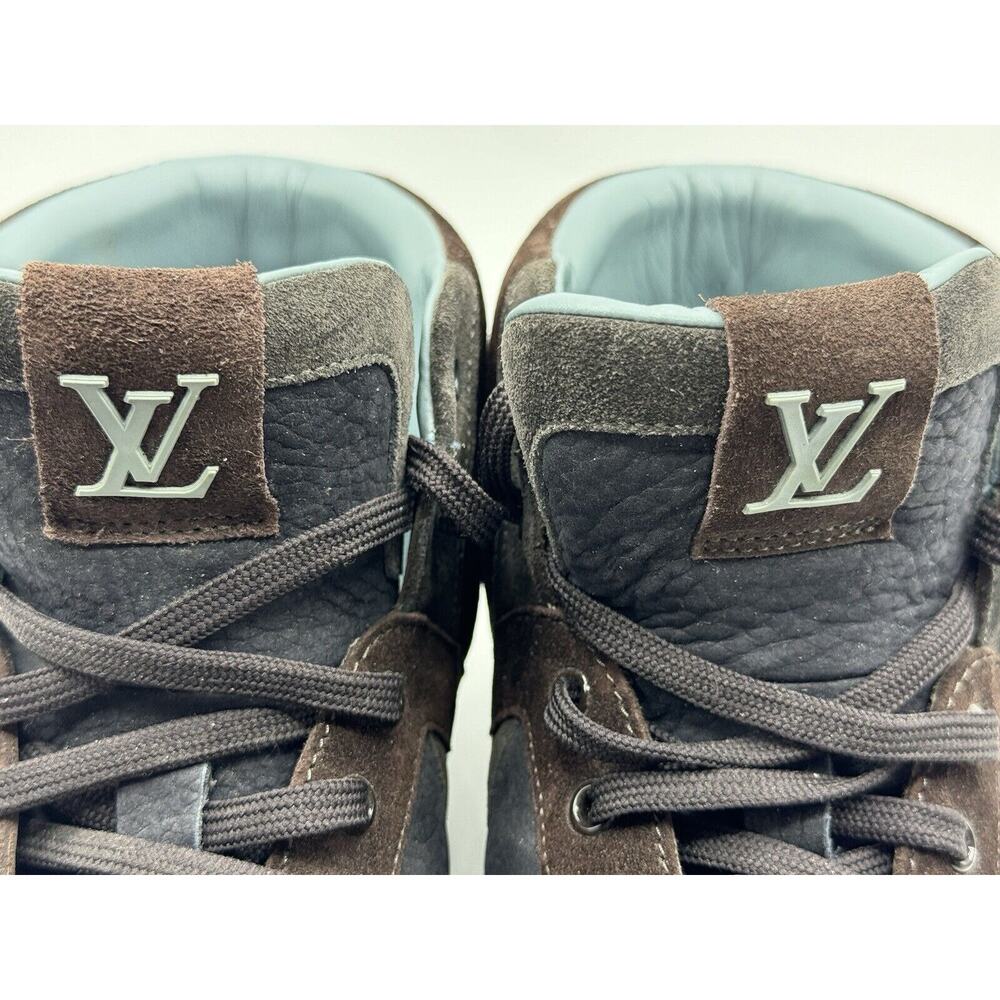 RARE!!! LOUIS VUITTON Tribe Blue Brown Suede Nubuck High Top Sneakers Sz LV 6.5 - Picture 11 of 16